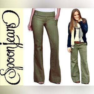 SPOON JEANS Extended-Tab Twill Flare Pants, NWT, Size 1/35 Inseam
